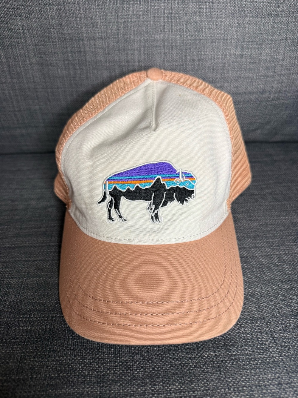 Patagonia Peach and Cream Trucker Hat with Buffalo Patch